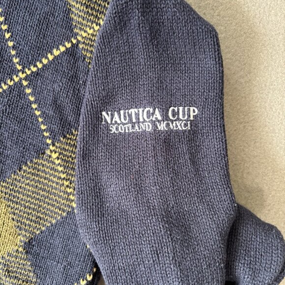 Vintage 90s Nautica Scotland Cup Sailboats Knit Pattern Sweater Men's XL Blue - Picture 4 of 15